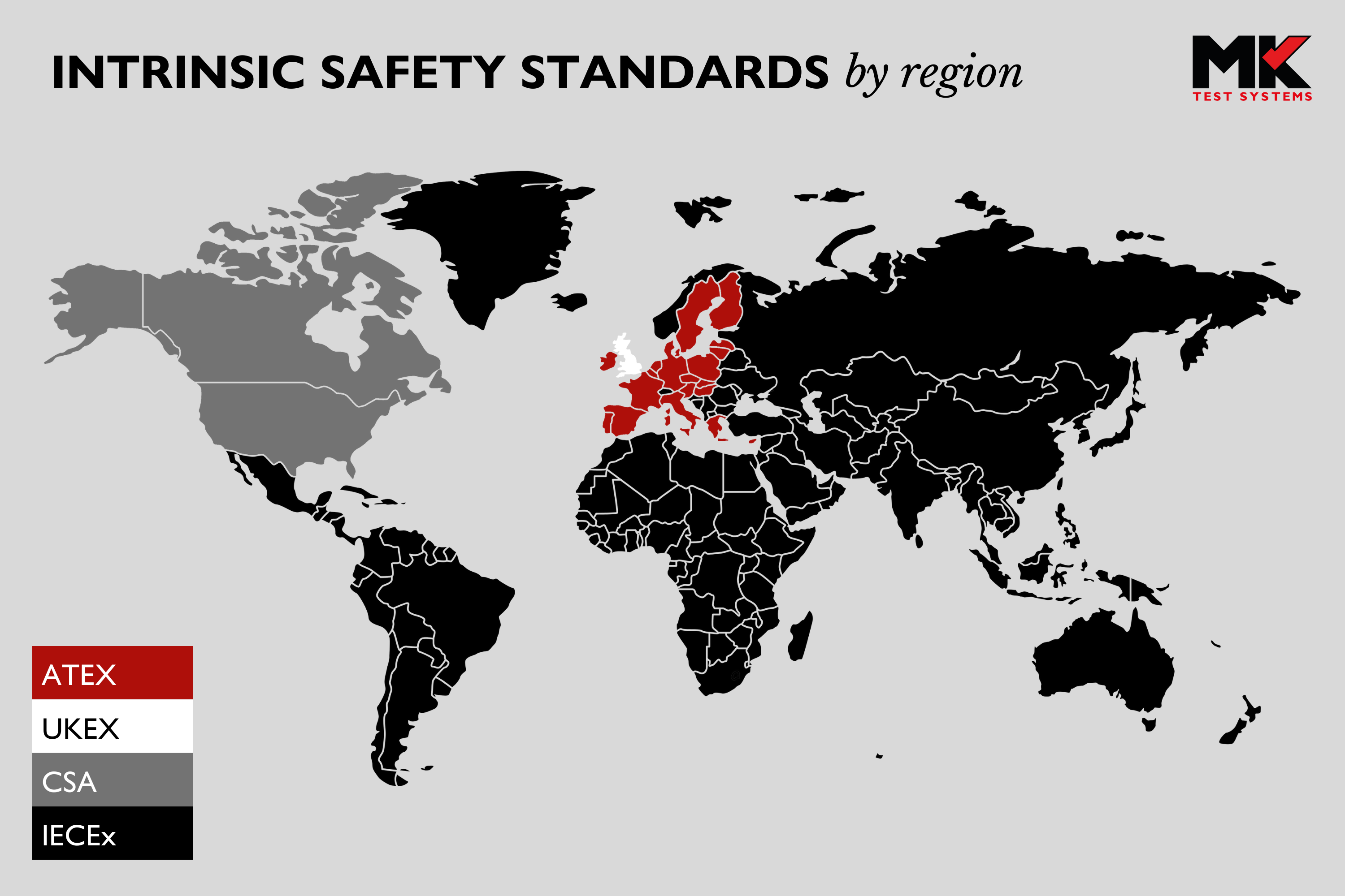 map showing intrinsic safety standards by region