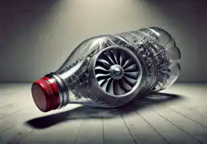 Plastic bottle with turbine engine inside