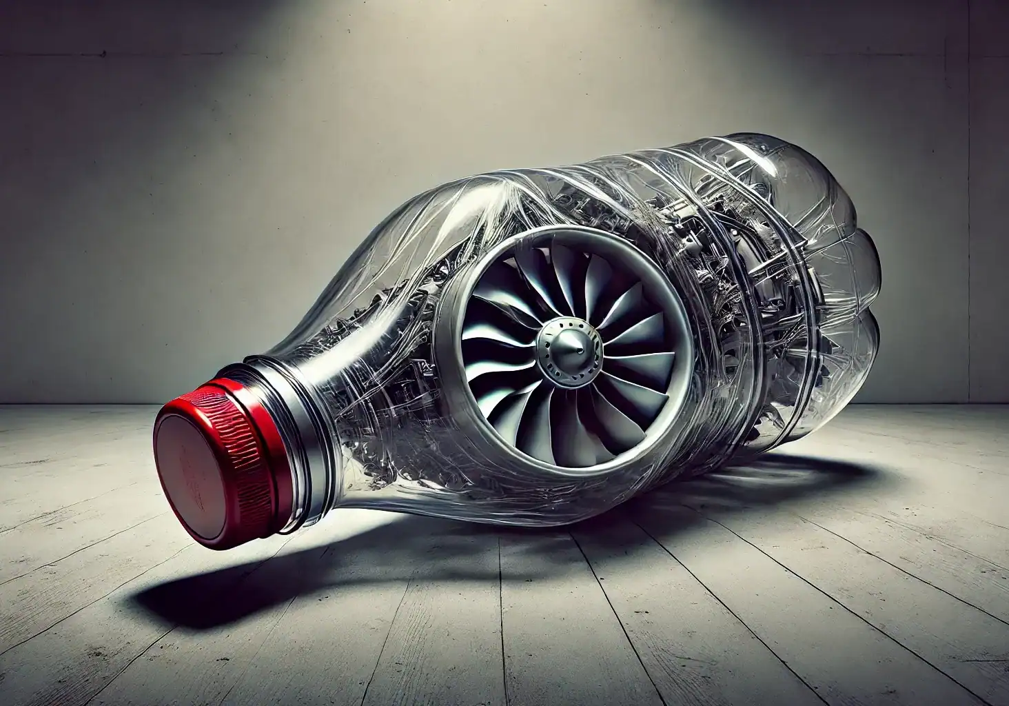 Plastic bottle with turbine engine inside